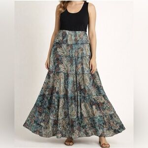 Karen Kane Teal Multi Paisley Tiered Boho Maxi Dress